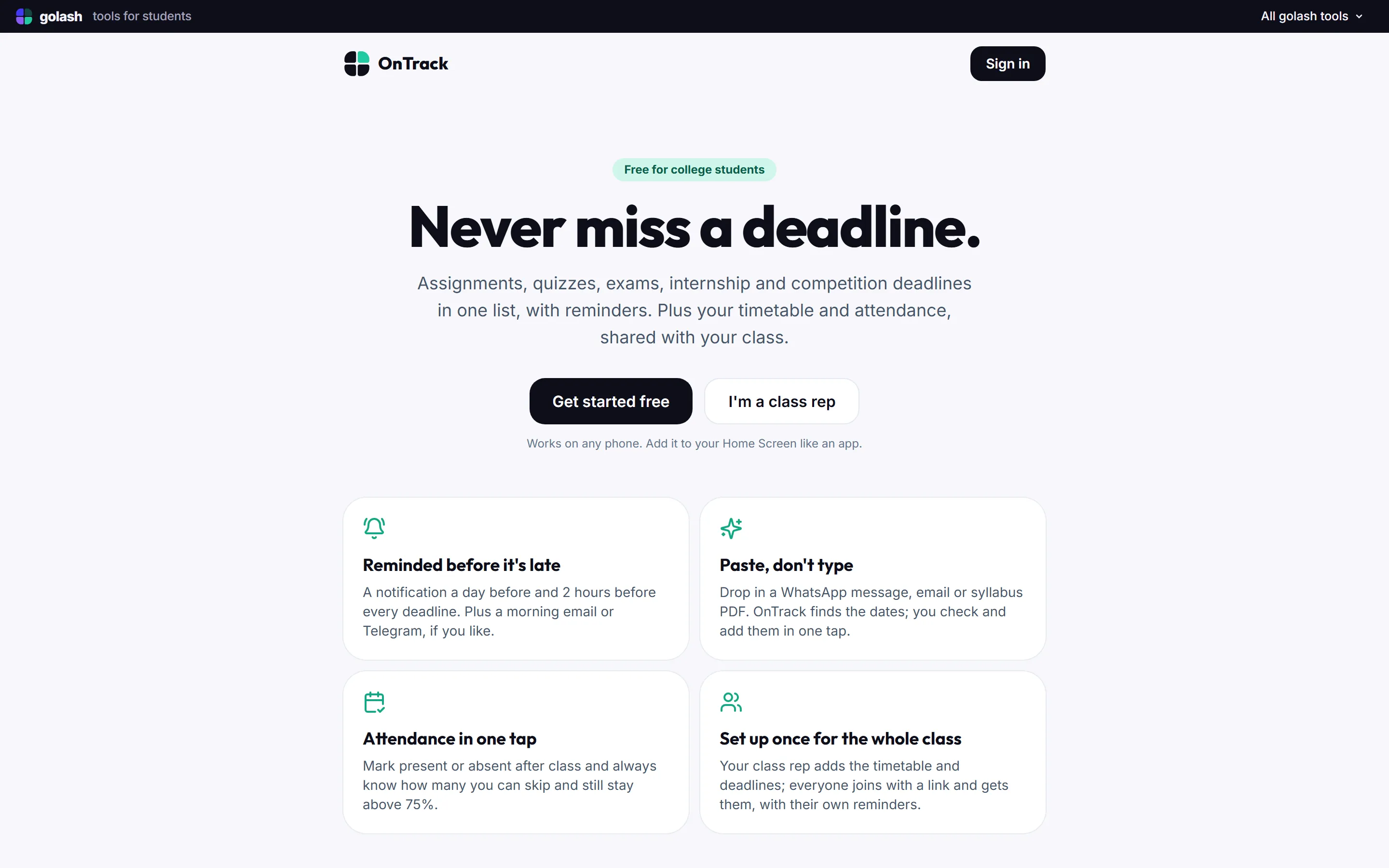 OnTrack home page